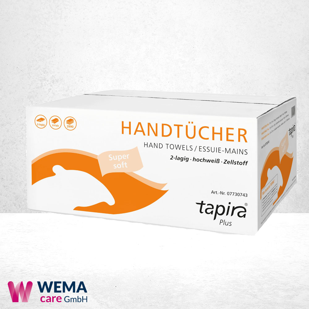 Papierhandtücher, 2-lagig, ca. 24 cm x 21 cm, V-Falz, weiß, 3.990 Blatt 1 Tapira Papierhandtuch hochweiß,