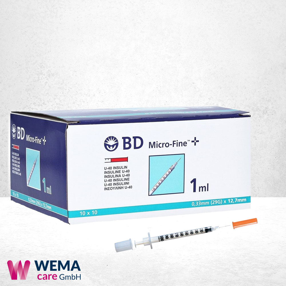 BD Micro-Fine+ Insulinspritzen mit Kanüle 0,33x12,7 U40 1ml 1 BD Micro-Fine+ Insulinspritzen, 320801,