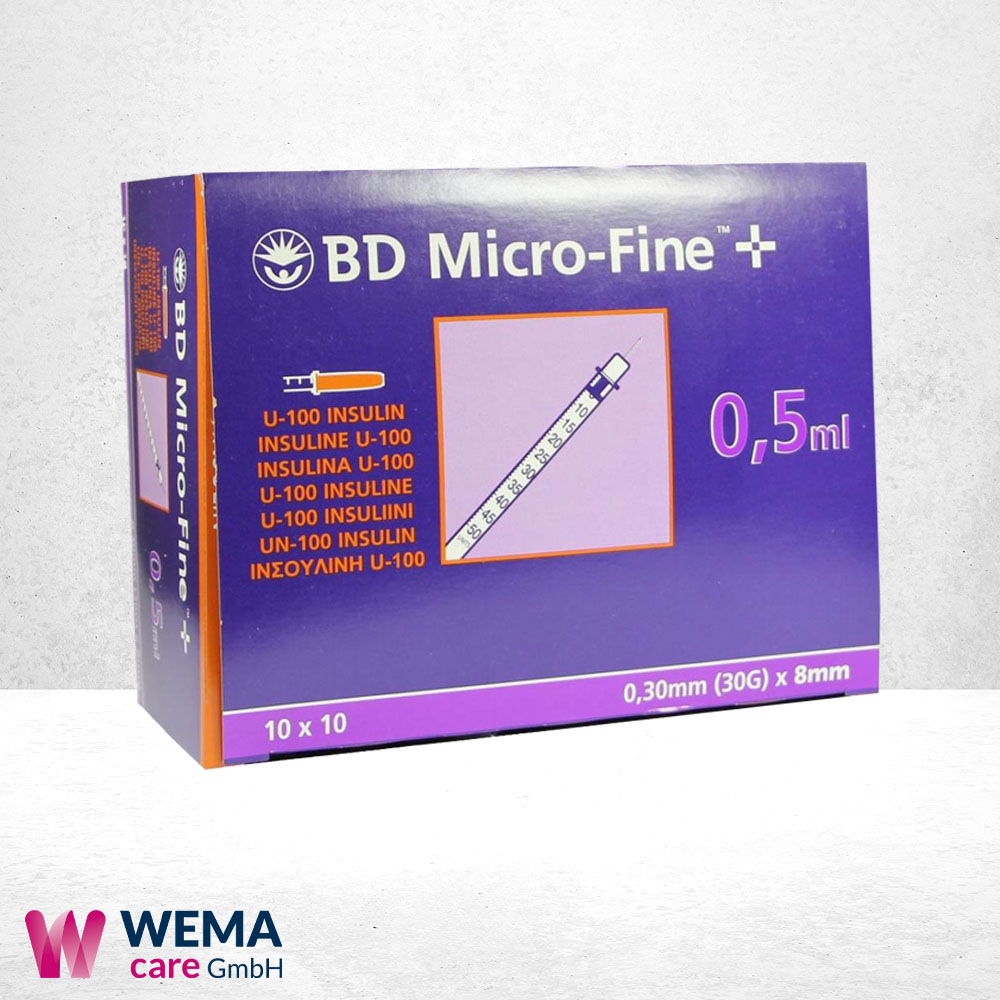 BD Micro-Fine+ Insulinspritzen mit Kanüle 0,30x8mm U100 0,5ml 1 BD Micro-Fine+ Insulinspritzen, 324825,