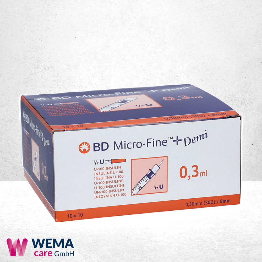 BD Micro-Fine+ Insulinspritzen Demi mit Kanüle 0,30x8mm U100 0,3ml 1 BD Micro-Fine+ Insulinspritzen, 324827,