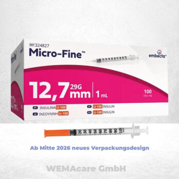 WEMA care GmbH - Medizinprodukte-Lieferant aus Bergisch Gladbach 25 Micro-Fine Insulinspritzen U100, 1ml, mit Kanüle 0,33×12,7mm